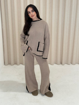 GEORGIE Knitted Pocket Detail Loungewear Set in Latte