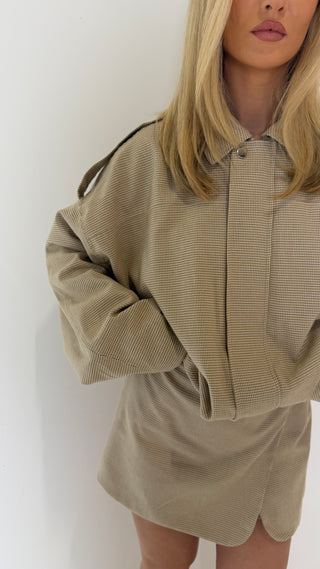 HARPER Checkered High Waisted Mini Skort In Soft Toffee