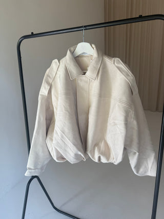 MAPLE Long Sleeved Suede Look Bomber Jacket In Cream