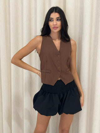 LUNA Button Up Waistcoat in Chocolate