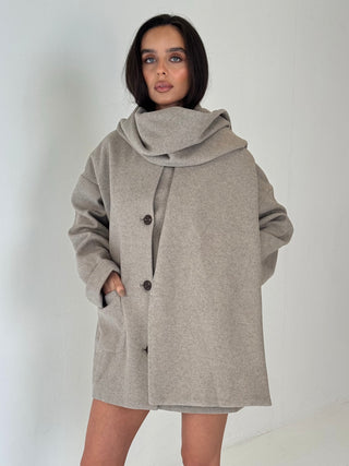 PRE ORDER SHIPS 21.10 Caramella WINNIE Wool Look Button Up Jacket & Scarf In Oatmeal