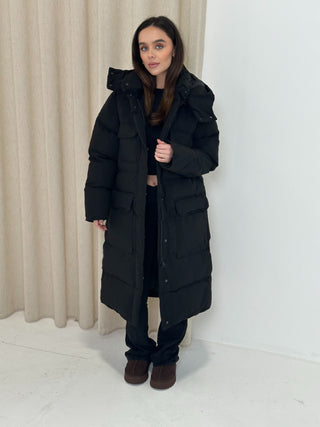 LEILA Hooded Duvet Coat in Black