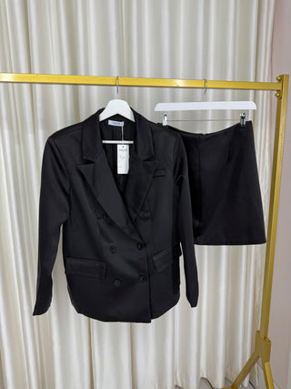 CELINA Satin Look Tailored Oversized Blazer Co-ord In Black