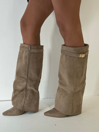 GIA Suede Lock Detail Boots in Taupe