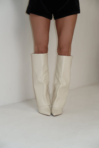 GIA Faux Leather Fold Detail Boots in Cream