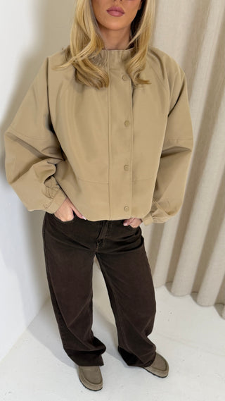 BLAKE Long Sleeved Button Up Drawstring Jacket In Soft Stone