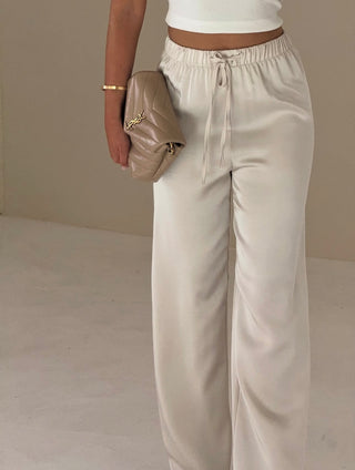PERRIE Satin Wide Leg Trousers In Champagne