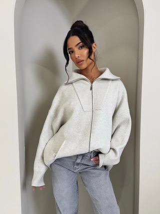 PRE ORDER SHIPS 31/01 HADLEY Oversized Chunky Soft Knit Zip Up Jumper in Oatmeal