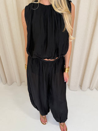MARA Balloon Hem Sleeveless Top & Trouser Co-Ord In Black