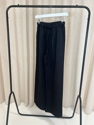 PERRIE Satin Wide Leg Trousers In Black