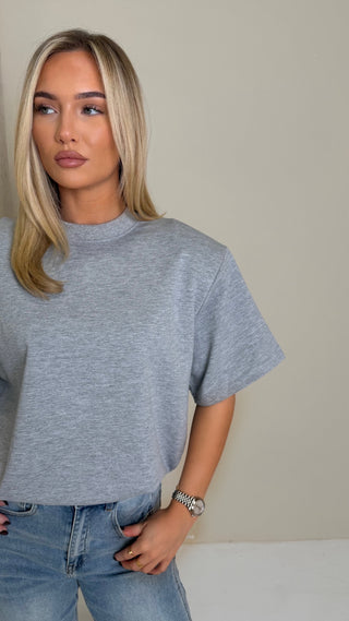 ROWAN Oversized Short Sleeve Shoulder Pad T-Shirt In Grey