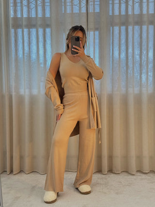 NARA Three Piece Lounge Knitted Set in Caramel