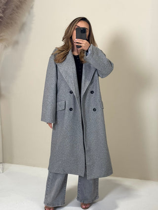 DELPHIE Tailored Double Breasted Long Coat In Grey