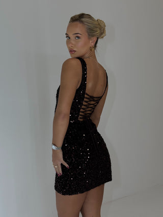 BEAU Sequin Mini Dress In Chocolate