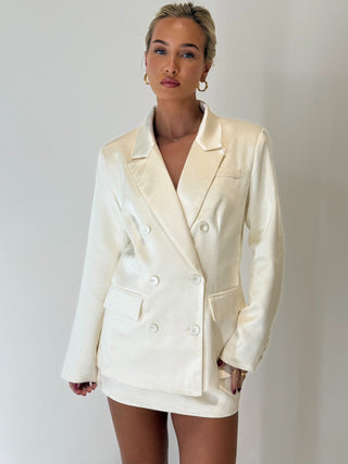 CELINA Satin Look Tailored Oversized Blazer Co-ord In Champagne