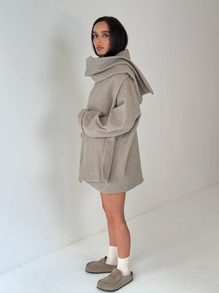 PRE ORDER SHIPS 21.10 Caramella WINNIE Wool Look Button Up Jacket & Scarf In Oatmeal
