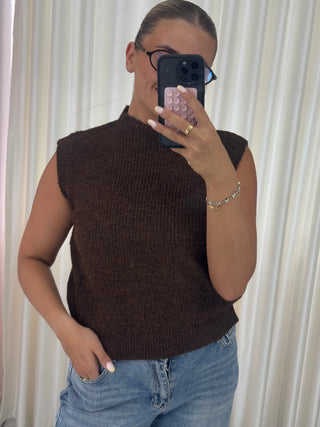 CHARLOTTE Knitted Sleeveless Vest Top In Coco