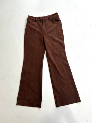FRANKIE Faux Suede High Waisted Flared Trousers In Chocolate