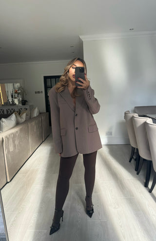 CELINE Long Sleeved Oversized Crossover Back Blazer In Mocha