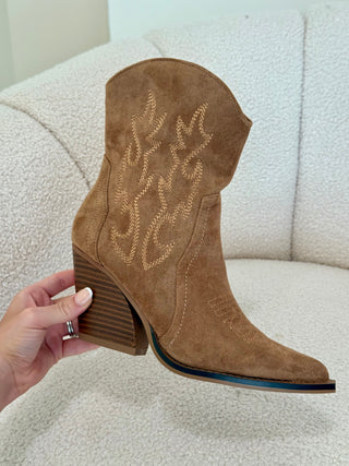 DIXIE Cowboy Western Heeled Boots In Camel