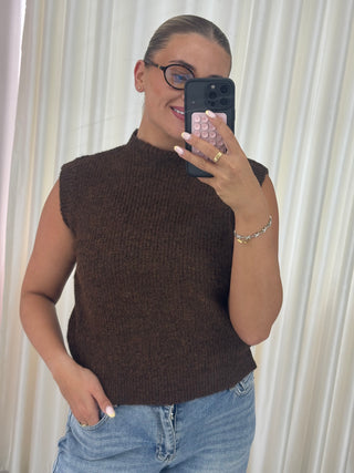 CHARLOTTE Knitted Sleeveless Vest Top In Coco