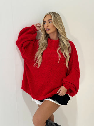 HUNTER Oversized Knitted Jumper In Red