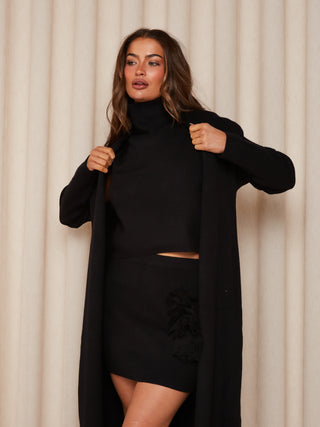 Caramella ANTOINETTE 3 Piece Knitted Cardigan Top & Skirt Set In Black
