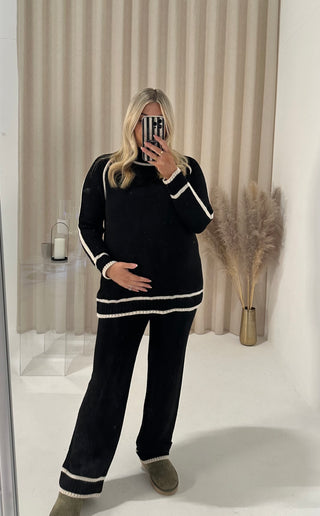 MADISON Contrast Trim Knitted Jumper & Straight Leg Trouser Set In Black