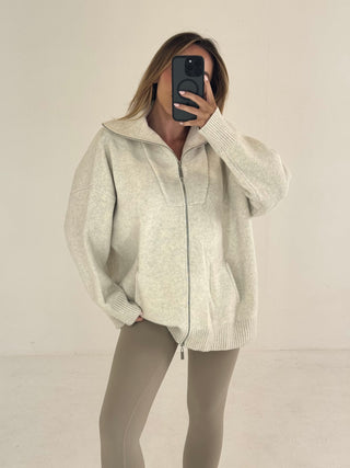 HADLEY Oversized Chunky Soft Knit Zip Up Jumper in Oatmeal