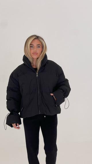 TILLY Puffer Jacket with Frill Cuff In Black
