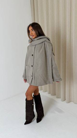 Caramella WINNIE Wool Look Button Up Jacket & Scarf In Oatmeal