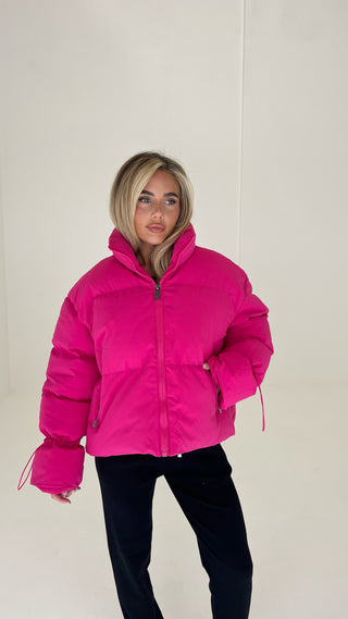 TILLY Puffer Jacket with Elasticated Cuff In Pink
