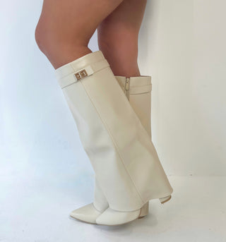 GIA Faux Leather Lock Detail Boots in Beige