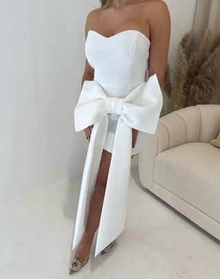 Caramella ALWAYS Statement Bow Bandeau Mini Dress In Bridal White
