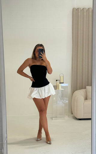BLAIR Puff Ball Skirt Mini Dress In Black & White