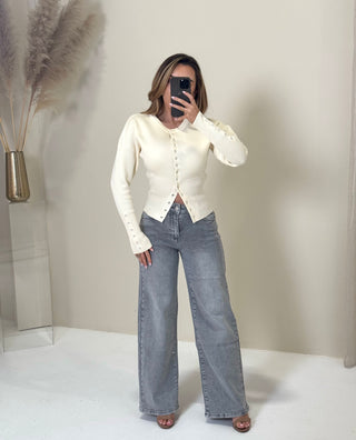 RAYA Mid Rise Wide Leg Jeans In Grey