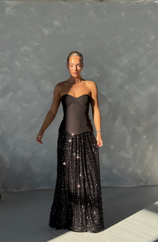 BELLE Bandeau Sequin Dress in Black