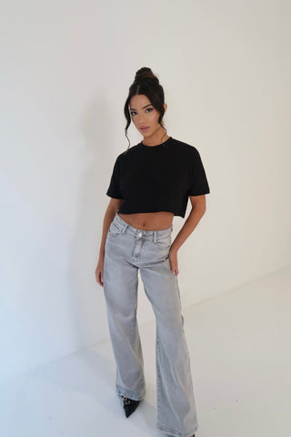 RAYA Mid Rise Wide Leg Jeans In Grey