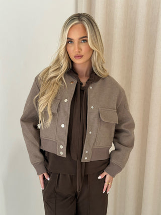 SUNDAE Wool Look Bomber Jacket In Walnut