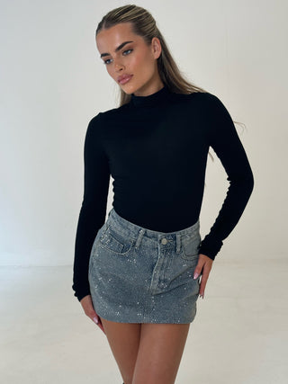 SASHA Sequin Denim Mini Skirt In Blue Denim