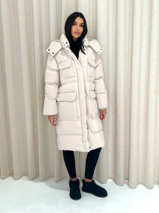 LEILA Hooded Duvet Coat in Vanilla