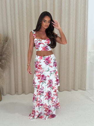 Caramella GIGI Ruffle Skirt Floral Print Co-ord in Pink