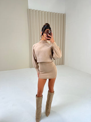 AMARA Knitted Jumper and Dress Co-Ord in Stone