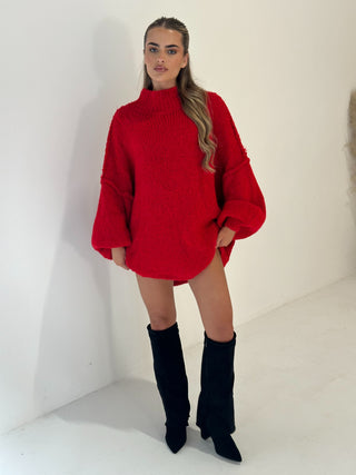 HUNTER Oversized Knitted Jumper In Red