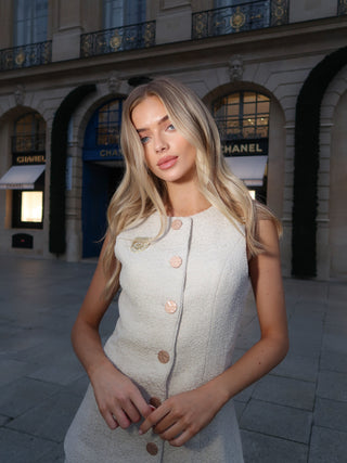 Caramella DAPHNE Boucle Tailored Waistcoat and Short Co-Ord in Cream