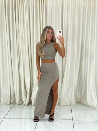 HARPER Grey Cropped Vest and Maxi Skirt CO ORD - CARAMELLA 